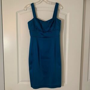 Womens Blue Satin Cocktail Midi Dress